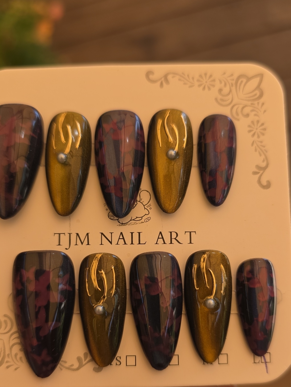 Metallic Purple & Gold/Green & Deep Floral Press-On Nails Size Large